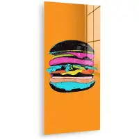 MuchoWow Glasschilderij 60x120 cm - Schilderij acrylglas - Hamburger - Kleurrijk - Speels - Foto op glas - Muurdecoratie woonkamer - Wanddecoratie slaapkamer - Schilderijen