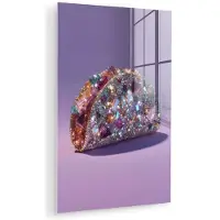 MuchoWow Glasschilderij 60x90 cm - Schilderij acrylglas - Edelstenen - Glitters - Paars - Kleurrijk - Foto op glas - Muurdecoratie woonkamer - Wanddecoratie slaapkamer - Schilderijen