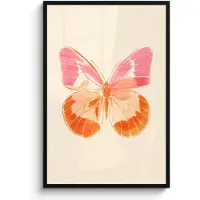 PosterMonkey Poster in lijst - Fotolijst 80x120 cm - Posters - Oranje - Vlinder - Minimalistisch - Posterlijst zwart - Decoratie - Wanddecoratie woonkamer - Muurdecoratie slaapkamer