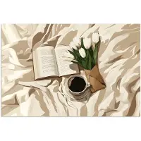 PosterMonkey Poster 60x40 cm - Boek - Illustratie - Tulpen - Koffie - Posters - Kamer decoratie - Wanddecoratie woonkamer - Muurdecoratie slaapkamer