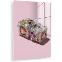 MuchoWow Glasschilderij 30x40 cm - Schilderij acrylglas - Sushi - Rolletjes - Steentjes - Kleurrijk - Foto op glas - Muurdecoratie woonkamer - Wanddecoratie slaapkamer - Schilderijen