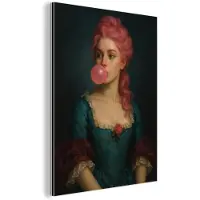 MuchoWow Aluminium schilderij 90x120 cm - Wanddecoratie metaal - Vrouw - Portret - Kauwgombel - Metalen muurdecoratie woonkamer - Decoratie industrieel - Foto op dibond - Industriële accessoires slaapkamer