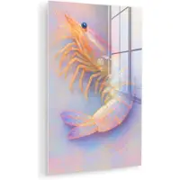 MuchoWow Glasschilderij 100x150 cm - Schilderij acrylglas - Garnaal - Subtiele structuur - Blauw - Roze - Foto op glas - Muurdecoratie woonkamer - Wanddecoratie slaapkamer - Schilderijen