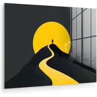MuchoWow Glasschilderij 160x120 cm - Schilderij acrylglas - Zon - Heuvel - Pad - Geel - Foto op glas - Muurdecoratie woonkamer - Wanddecoratie slaapkamer - Schilderijen
