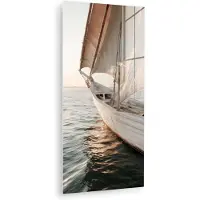 MuchoWow Glasschilderij 80x160 cm - Schilderij acrylglas - Zeilboot - Zee - Beige - Zon - Foto op glas - Muurdecoratie woonkamer - Wanddecoratie slaapkamer - Schilderijen