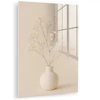 MuchoWow Glasschilderij 60x80 cm - Schilderij acrylglas - Vaas - Takken - Bloemetjes - Wit - Foto op glas - Muurdecoratie woonkamer - Wanddecoratie slaapkamer - Schilderijen