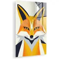 MuchoWow Glasschilderij 120x180 cm - Schilderij acrylglas - Vos - Oranje - Abstract - Driehoeken - Foto op glas - Muurdecoratie woonkamer - Wanddecoratie slaapkamer - Schilderijen