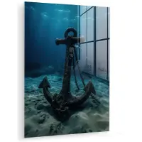 MuchoWow Glasschilderij 120x160 cm - Schilderij acrylglas - Anker - Ijzer - Zeebodem - Zand - Foto op glas - Muurdecoratie woonkamer - Wanddecoratie slaapkamer - Schilderijen