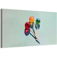 MuchoWow Aluminium schilderij 160x80 cm - Wanddecoratie metaal - Lollys - Schaduw - Drie - Blauw - Metalen muurdecoratie woonkamer - Decoratie industrieel - Foto op dibond - Industriële accessoires slaapkamer