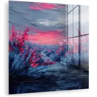 MuchoWow Glasschilderij 20x20 cm - Schilderij acrylglas - Schilderij - Zonsondergang - Bloemen - Rivier - Foto op glas - Muurdecoratie woonkamer - Wanddecoratie slaapkamer - Schilderijen