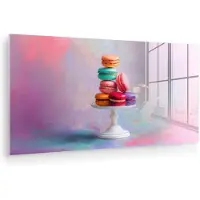 MuchoWow Glasschilderij 160x80 cm - Schilderij acrylglas - Macarons - Schaal - Pastel - Kleurrijk - Foto op glas - Muurdecoratie woonkamer - Wanddecoratie slaapkamer - Schilderijen