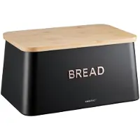 King Hoff Broodtrommel 2 in 1 - Zwart - 35x23x18 cm - Met Bamboe Dekblad - Hygienisch & Eenvoudig Schoonmaken - Kan als Snijplank Gebruikt Worden