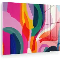 MuchoWow Glasschilderij 160x120 cm - Schilderij acrylglas - Vormen - Golvend - Abstract - Felroze - Foto op glas - Muurdecoratie woonkamer - Wanddecoratie slaapkamer - Schilderijen