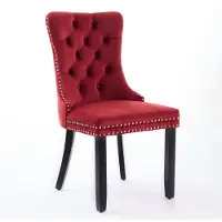Merax Classic Velvet Eetkamerstoelen - Set van 2 - Luxe Fluwelen Stoelen met Hoge Rugleuning - Bourgondisch Rood - Massief Houten Poten - Klassiek Design met Nagelstuds