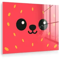 MuchoWow Glasschilderij 80x60 cm - Schilderij acrylglas - Kat - Aardbei - Cartoon - Foto op glas - Muurdecoratie woonkamer - Wanddecoratie slaapkamer - Schilderijen