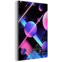 MuchoWow Aluminium schilderij 100x150 cm - Wanddecoratie metaal - Bollen - Neon - Lijnen - Roze - Metalen muurdecoratie woonkamer - Decoratie industrieel - Foto op dibond - Industriële accessoires slaapkamer