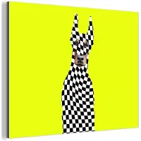 MuchoWow Aluminium schilderij 160x120 cm - Wanddecoratie metaal - Dobermann - Geblokt - Geel - Metalen muurdecoratie woonkamer - Decoratie industrieel - Foto op dibond - Industriële accessoires slaapkamer