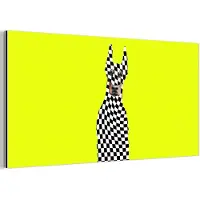 MuchoWow Aluminium schilderij 40x20 cm - Wanddecoratie metaal - Dobermann - Geblokt - Geel - Metalen muurdecoratie woonkamer - Decoratie industrieel - Foto op dibond - Industriële accessoires slaapkamer