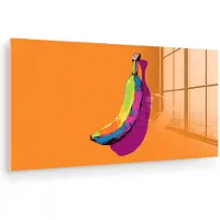MuchoWow Glasschilderij 40x20 cm - Schilderij acrylglas - Felle kleuren - Banaan - popart - Foto op glas - Muurdecoratie woonkamer - Wanddecoratie slaapkamer - Schilderijen