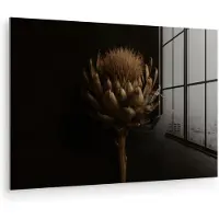MuchoWow Glasschilderij 90x60 cm - Schilderij acrylglas - Donkerbruin - Bloem - Textuur - Artisjok - Foto op glas - Muurdecoratie woonkamer - Wanddecoratie slaapkamer - Schilderijen