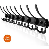 Goliving Wandkapstok – 24 Haaks Hangende Kapstok – Muurkapstok – Ruimtebesparend – RVS – 76 cm – Zwart