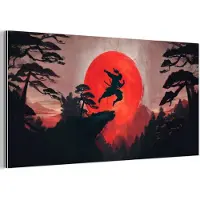 MuchoWow Aluminium schilderij 120x60 cm - Wanddecoratie metaal - Zon - Krijger - Bomen - Bergen - Metalen muurdecoratie woonkamer - Decoratie industrieel - Foto op dibond - Industriële accessoires slaapkamer
