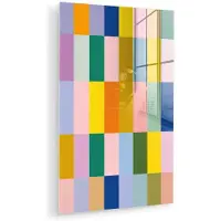 MuchoWow Glasschilderij 100x150 cm - Schilderij acrylglas - Stroken - Blauw - Patroon - Abstract - Foto op glas - Muurdecoratie woonkamer - Wanddecoratie slaapkamer - Schilderijen