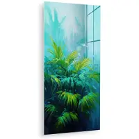 MuchoWow Glasschilderij 40x80 cm - Schilderij acrylglas - Bladeren - Groen - Schilderij - Abstract - Foto op glas - Muurdecoratie woonkamer - Wanddecoratie slaapkamer - Schilderijen