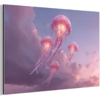 MuchoWow Aluminium schilderij 60x40 cm - Wanddecoratie metaal - Kwallen - Roze - Wolken - Metalen muurdecoratie woonkamer - Decoratie industrieel - Foto op dibond - Industriële accessoires slaapkamer