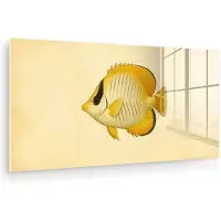 MuchoWow Glasschilderij 40x20 cm - Schilderij acrylglas - Ovaal - Vis - Geel - Schubben - Foto op glas - Muurdecoratie woonkamer - Wanddecoratie slaapkamer - Schilderijen