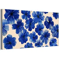 MuchoWow Aluminium schilderij 80x40 cm - Wanddecoratie metaal - Bloemen - Blauw -Patroon - Wit - Metalen muurdecoratie woonkamer - Decoratie industrieel - Foto op dibond - Industriële accessoires slaapkamer
