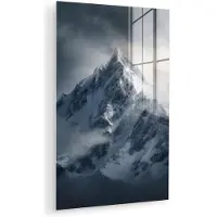MuchoWow Glasschilderij 40x60 cm - Schilderij acrylglas - Sneeuw - Berg - Wolken - Foto op glas - Muurdecoratie woonkamer - Wanddecoratie slaapkamer - Schilderijen