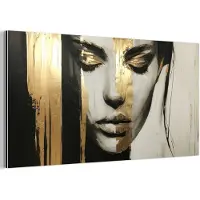 MuchoWow Aluminium schilderij 40x20 cm - Wanddecoratie metaal - Ogen - Gezicht - Goud - Strepen - Metalen muurdecoratie woonkamer - Decoratie industrieel - Foto op dibond - Industriële accessoires slaapkamer