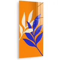 MuchoWow Glasschilderij 40x80 cm - Schilderij acrylglas - Takken - Bladeren - Minimalistisch - Blauw - Foto op glas - Muurdecoratie woonkamer - Wanddecoratie slaapkamer - Schilderijen