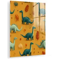 MuchoWow Glasschilderij 90x120 cm - Schilderij acrylglas - Dinosaurussen - Stekels - Herfstbladeren - Bruin - Foto op glas - Muurdecoratie woonkamer - Wanddecoratie slaapkamer - Schilderijen