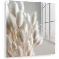 MuchoWow Glasschilderij 20x20 cm - Schilderij acrylglas - Pluimen - Beige - Minimalistisch - Foto op glas - Muurdecoratie woonkamer - Wanddecoratie slaapkamer - Schilderijen