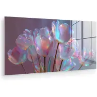 MuchoWow Glasschilderij 40x20 cm - Schilderij acrylglas - Tulpen - Glazen - Bloemblaadjes - Pasteltinten - Foto op glas - Muurdecoratie woonkamer - Wanddecoratie slaapkamer - Schilderijen