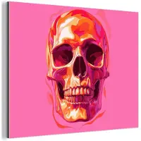 MuchoWow Aluminium schilderij 40x30 cm - Wanddecoratie metaal - Felroze - Tanden - Schedel - Metalen muurdecoratie woonkamer - Decoratie industrieel - Foto op dibond - Industriële accessoires slaapkamer