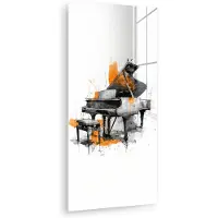 MuchoWow Glasschilderij 20x40 cm - Schilderij acrylglas - Piano - Oranje - Zwart - schets lijnen - Foto op glas - Muurdecoratie woonkamer - Wanddecoratie slaapkamer - Schilderijen