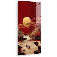 MuchoWow Glasschilderij 60x120 cm - Schilderij acrylglas - Volle maan - Landschap - Waterval - Foto op glas - Muurdecoratie woonkamer - Wanddecoratie slaapkamer - Schilderijen