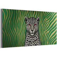 MuchoWow Aluminium schilderij 80x40 cm - Wanddecoratie metaal - Panter - Zebrapatroon - Groen - Metalen muurdecoratie woonkamer - Decoratie industrieel - Foto op dibond - Industriële accessoires slaapkamer