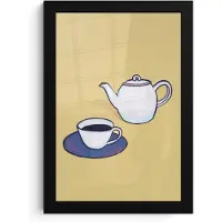 PosterMonkey Poster in lijst - Fotolijst 20x30 cm - Posters - Theepot - Kopje - Beige - Illustratie - Posterlijst zwart - Decoratie - Wanddecoratie woonkamer - Muurdecoratie slaapkamer
