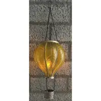 Impuls Decoratieve solarlamp luchtballon " met flame LED " - geel - kunststof - hangend model - hoogte 37 x dia 11 cm - Tuindecoratie - Tuinverlichting