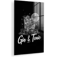 MuchoWow Glasschilderij 20x30 cm - Schilderij acrylglas - Gin en tonic - Glas - Limoen - Ijsblokjes - Foto op glas - Muurdecoratie woonkamer - Wanddecoratie slaapkamer - Schilderijen