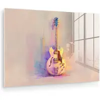 MuchoWow Glasschilderij 180x120 cm - Schilderij acrylglas - Gitaar - Pastel - Schilderachtig - Foto op glas - Muurdecoratie woonkamer - Wanddecoratie slaapkamer - Schilderijen