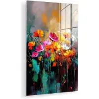 MuchoWow Glasschilderij 80x120 cm - Schilderij acrylglas - Felgekleurd - Bloemblaadjes - Abstract - Foto op glas - Muurdecoratie woonkamer - Wanddecoratie slaapkamer - Schilderijen