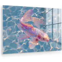 MuchoWow Glasschilderij 180x120 cm - Schilderij acrylglas - Vis - Water - Blauw - Licht - Foto op glas - Muurdecoratie woonkamer - Wanddecoratie slaapkamer - Schilderijen