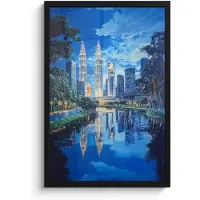 PosterMonkey Poster in lijst - Fotolijst 40x60 cm - Posters - Stad Kuala Lumpur - Skyline - Wolkenkrabbers - Water - Posterlijst zwart - Decoratie - Wanddecoratie woonkamer - Muurdecoratie slaapkamer