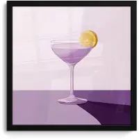 PosterMonkey Poster in lijst - Fotolijst 40x40 cm - Posters - Cocktail - Paars - Minimalistisch - Citroen - Posterlijst zwart - Decoratie - Wanddecoratie woonkamer - Muurdecoratie slaapkamer