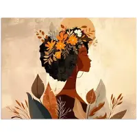 PosterMonkey Poster 160x120 cm - Vrouw - Krullen - Bloemen - Beige - Posters - Kamer decoratie - Wanddecoratie woonkamer - Muurdecoratie slaapkamer XXL